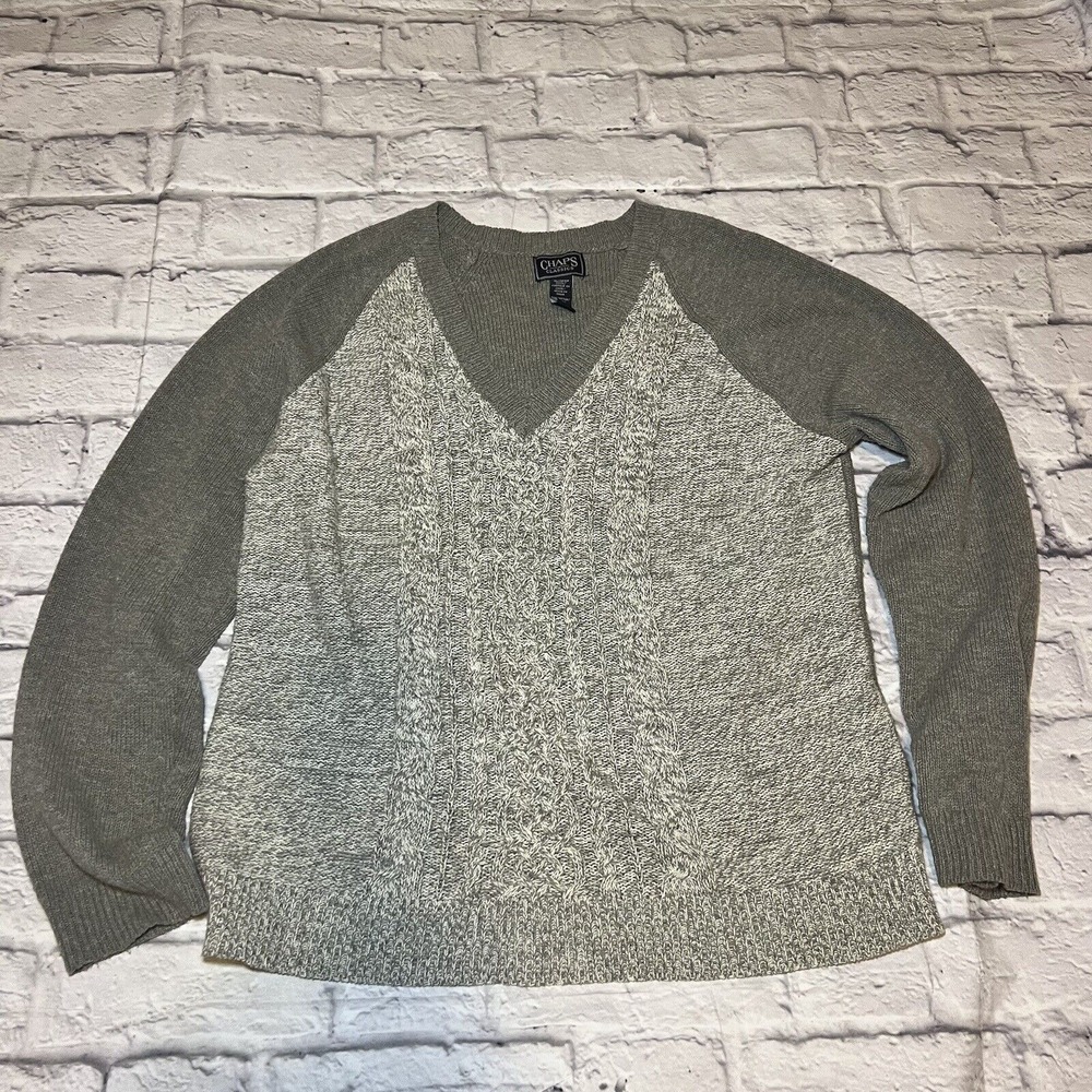 Chaps Classics V-Neck‎ Sweater Cable Knit Gray XL